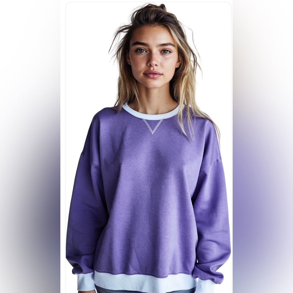 NWT-Purple XL SOFT long sleeve crewneck, unique V stitch, oversized sweatshirt